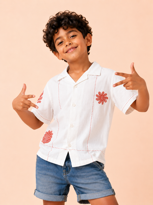 Stylish Boys Off White Short Sleeved Soft Cotton Kids Fashion Wear BloomUp