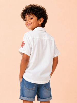 Stylish Boys Off White Short Sleeved Soft Cotton Kids Fashion Wear BloomUp