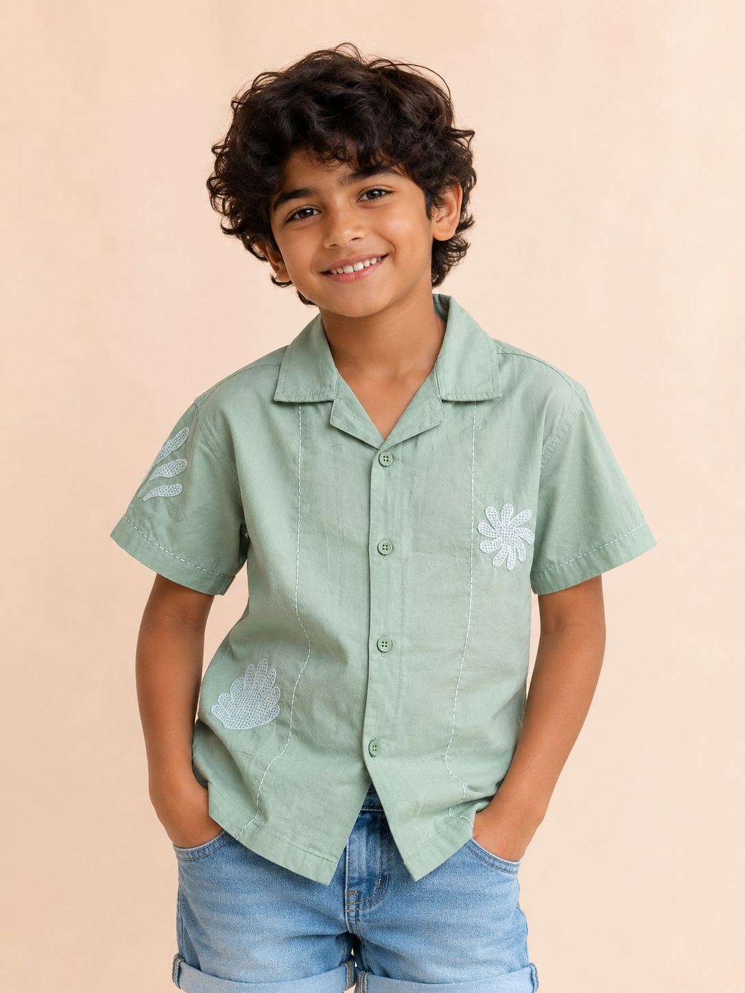 Boys Pista Green Short Sleeved Soft Cotton Kids Fashion Wear BloomUp