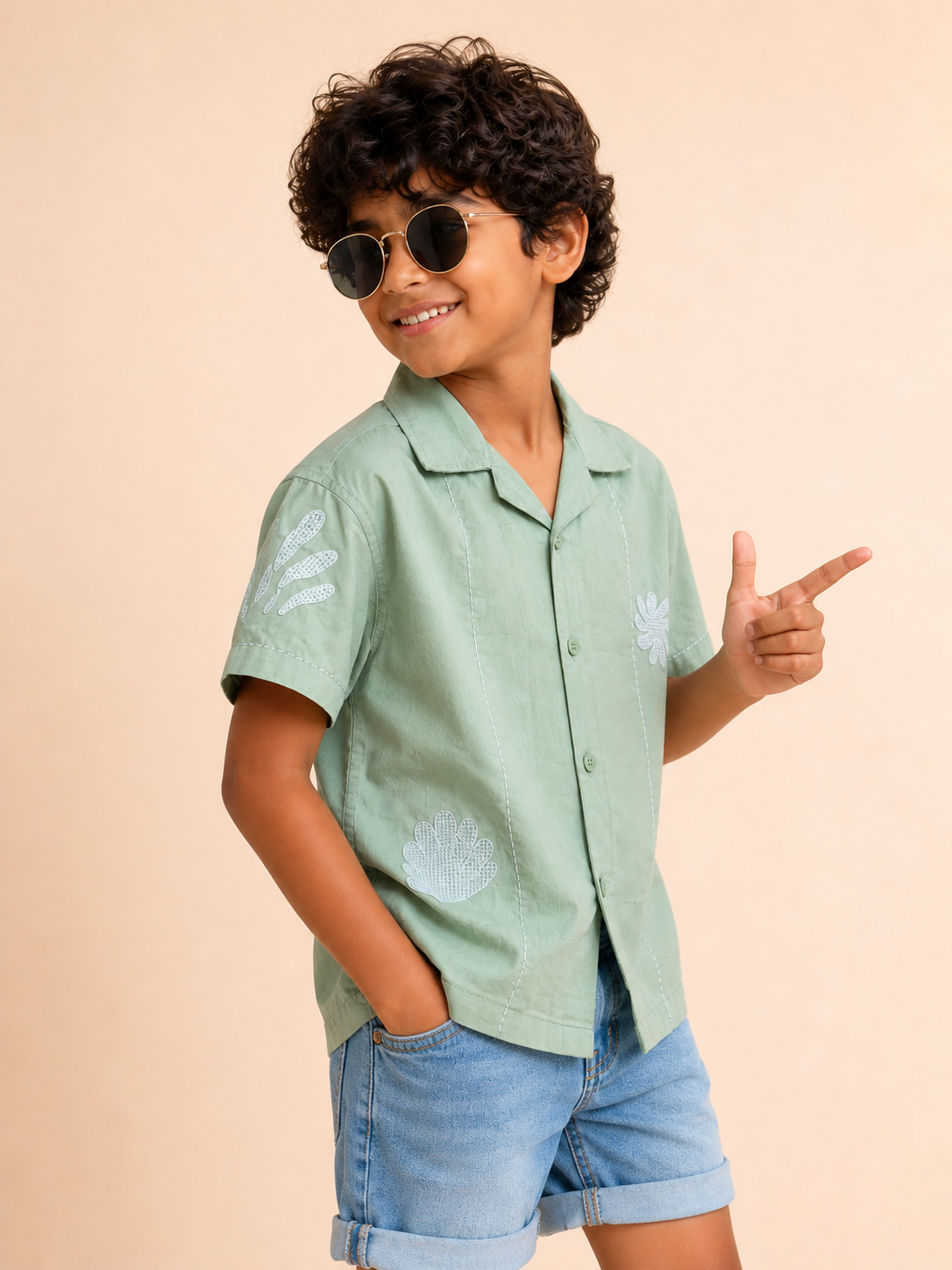 Boys Pista Green Short Sleeved Soft Cotton Kids Fashion Wear BloomUp
