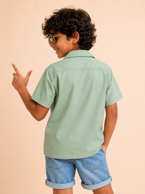 Boys Pista Green Short Sleeved Soft Cotton Kids Fashion Wear BloomUp