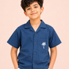 Boys Navy Blue Textured Casual Shirt – Half Sleeve Summer Shirt