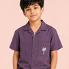 Boys Wine Purple Textured Casual Shirt – Half Sleeve Summer Shirt