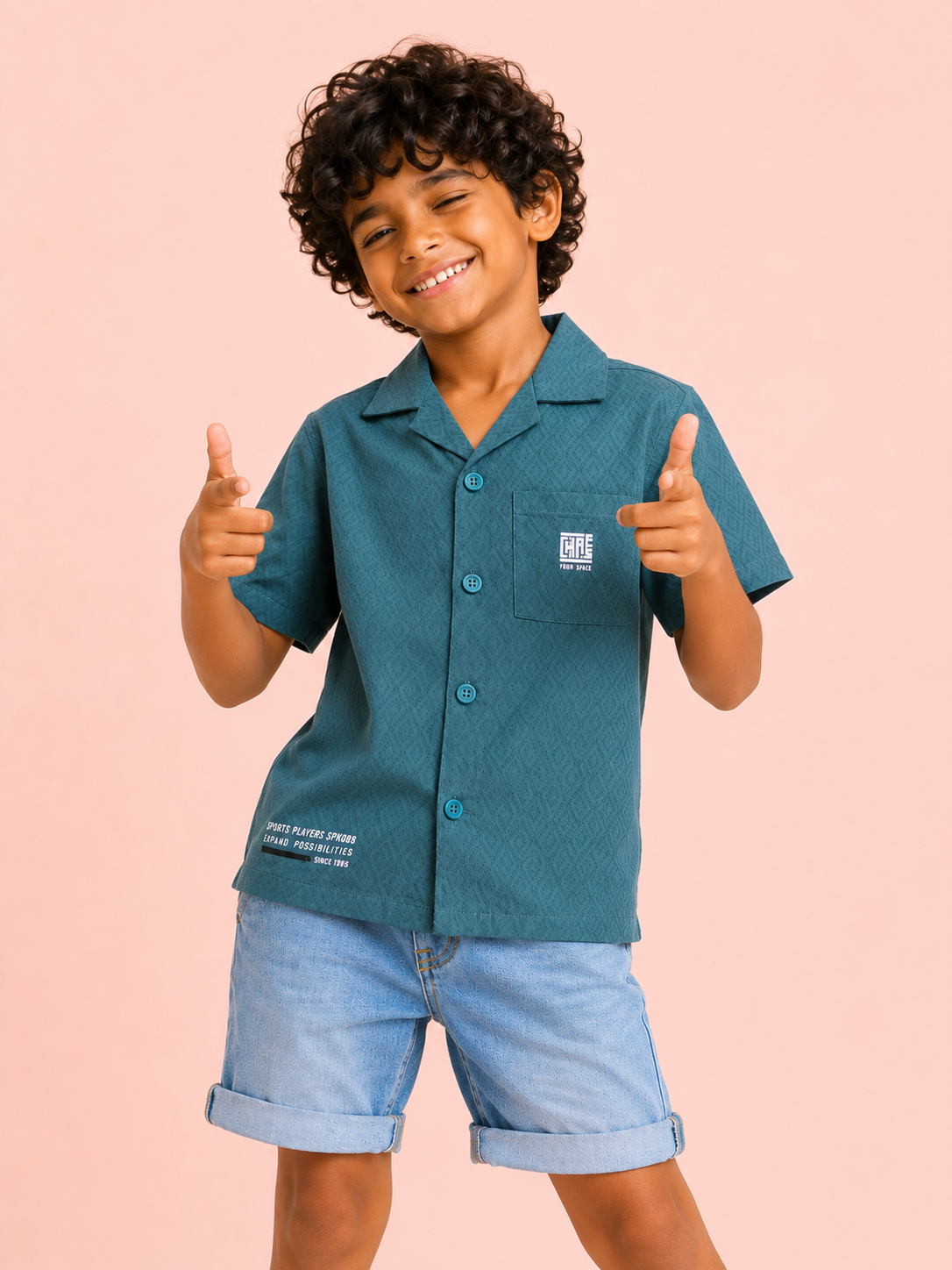 Boys Teal Short Sleeved Button Soft Cotton Kids Fashion Wear BloomUp