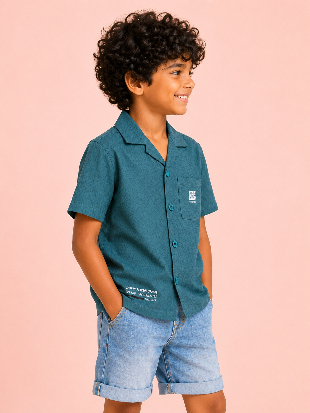 Boys Teal Short Sleeved Button Soft Cotton Kids Fashion Wear BloomUp