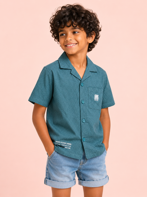 Boys Teal Short Sleeved Button Soft Cotton Kids Fashion Wear BloomUp