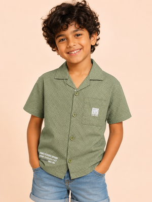 Boys Olive Short Sleeved Button Soft Cotton Kids Fashion Wear BloomUp