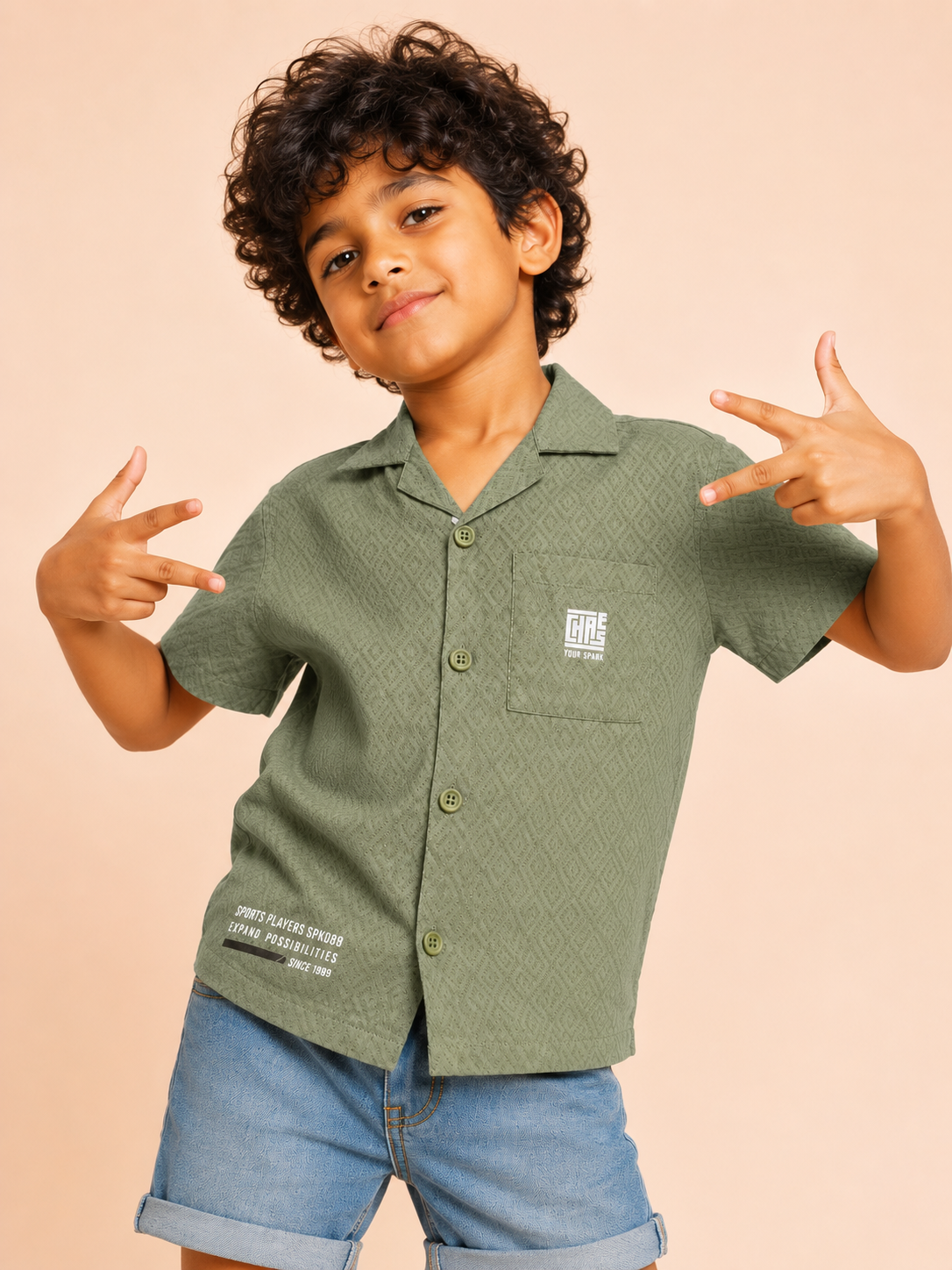 Boys Olive Short Sleeved Button Soft Cotton Kids Fashion Wear BloomUp