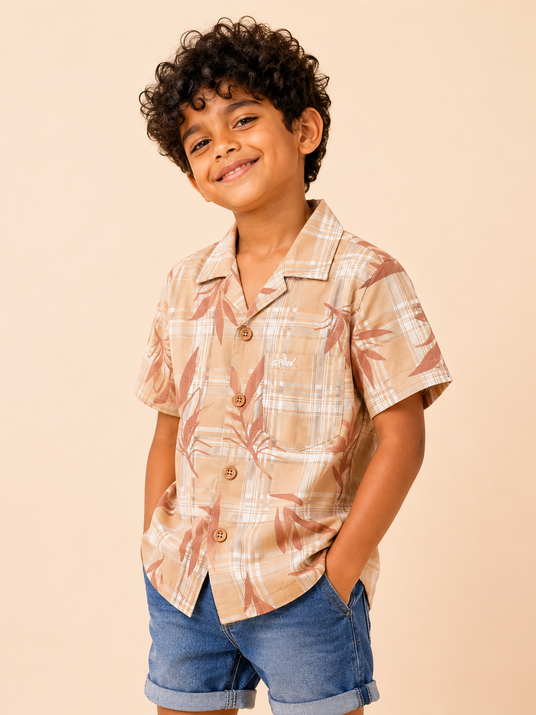 Boys Peach Tropical Printed Short Soft Cotton Kids Fashion Wear BloomUp