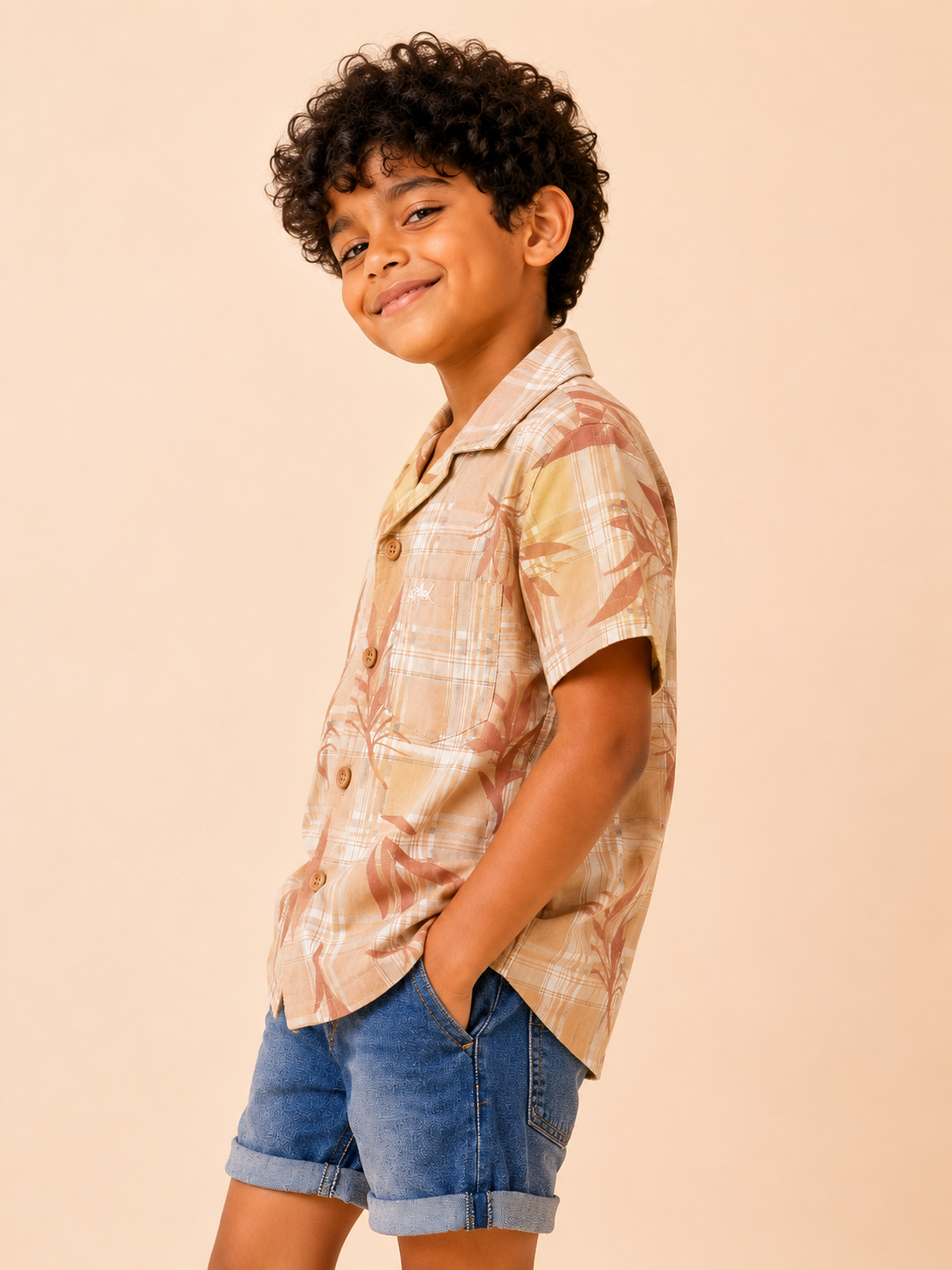 Boys Peach Tropical Printed Short Soft Cotton Kids Fashion Wear BloomUp