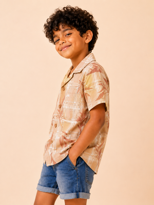 Boys Peach Tropical Printed Short Soft Cotton Kids Fashion Wear BloomUp