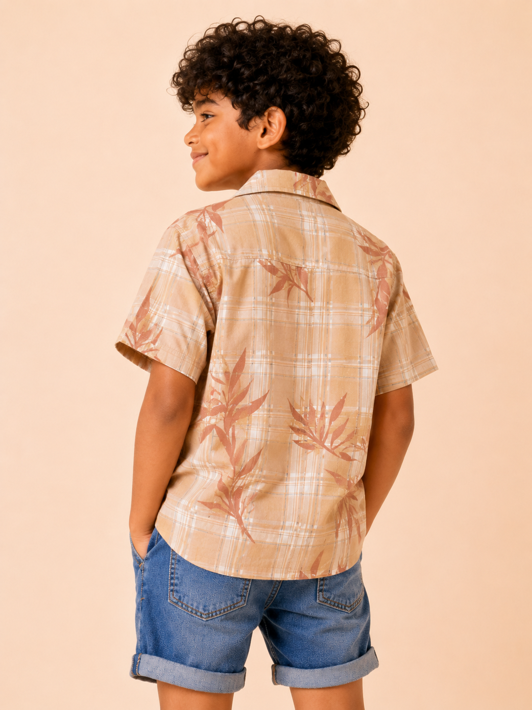 Boys Peach Tropical Printed Short Soft Cotton Kids Fashion Wear BloomUp