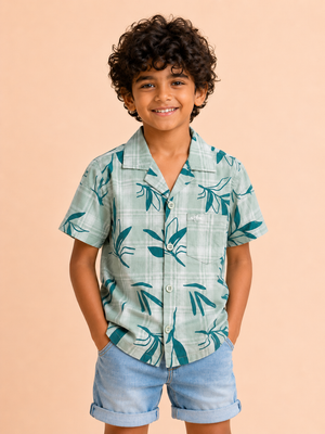 Boys Mint Tropical Printed Short Soft Cotton Kids Fashion Wear BloomUp