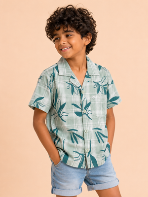 Boys Mint Tropical Printed Short Soft Cotton Kids Fashion Wear BloomUp