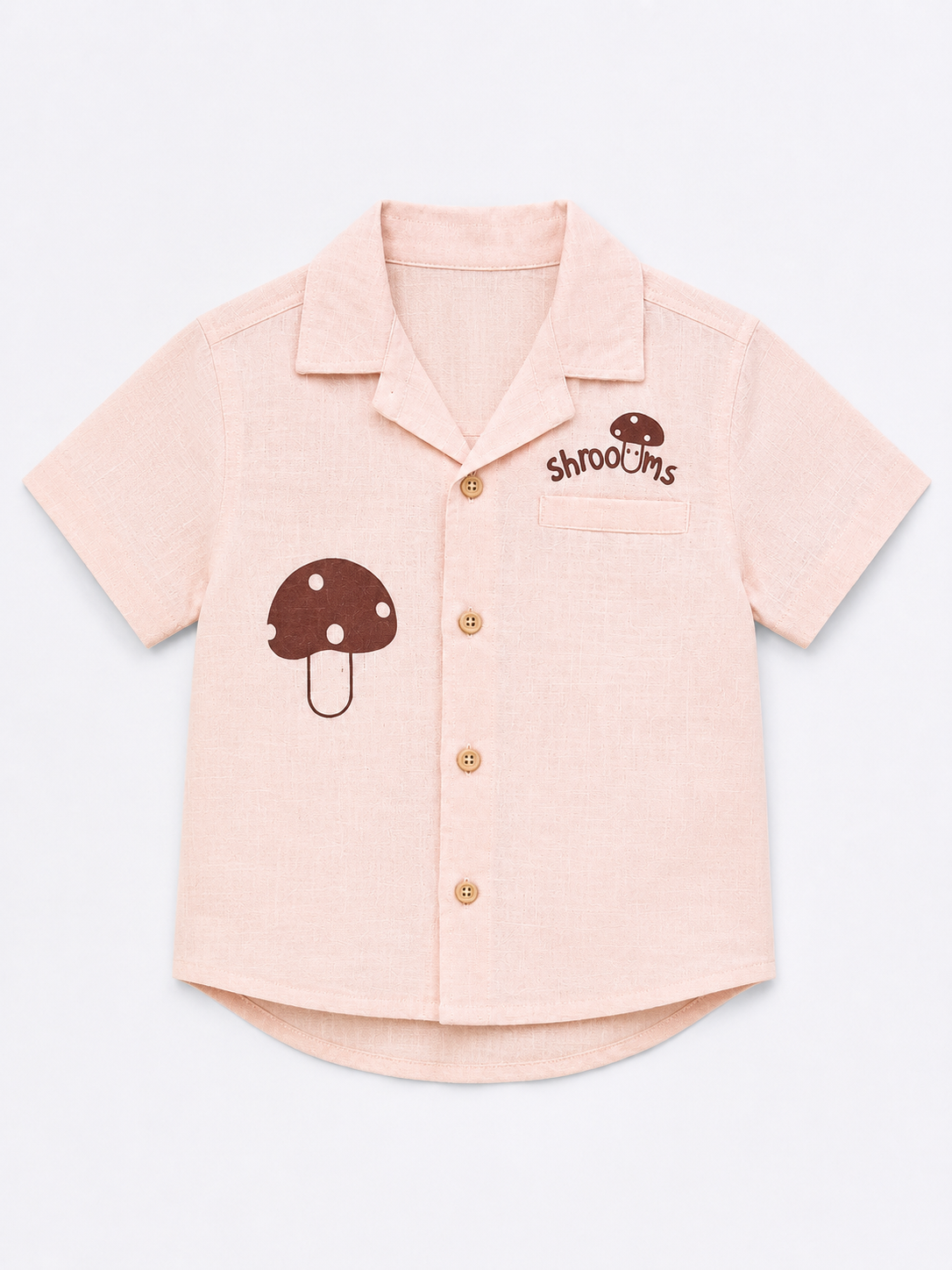 Peach Mushroom Print Shirt for Boys – Soft Cotton Summer Casual Shirt BloomUp