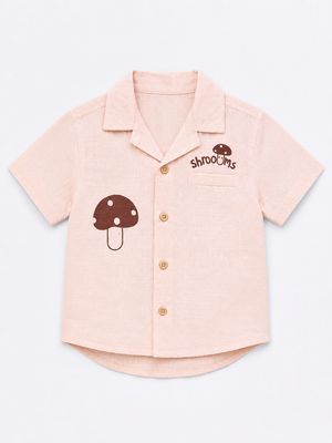 Peach Mushroom Print Shirt for Boys – Soft Cotton Summer Casual Shirt BloomUp