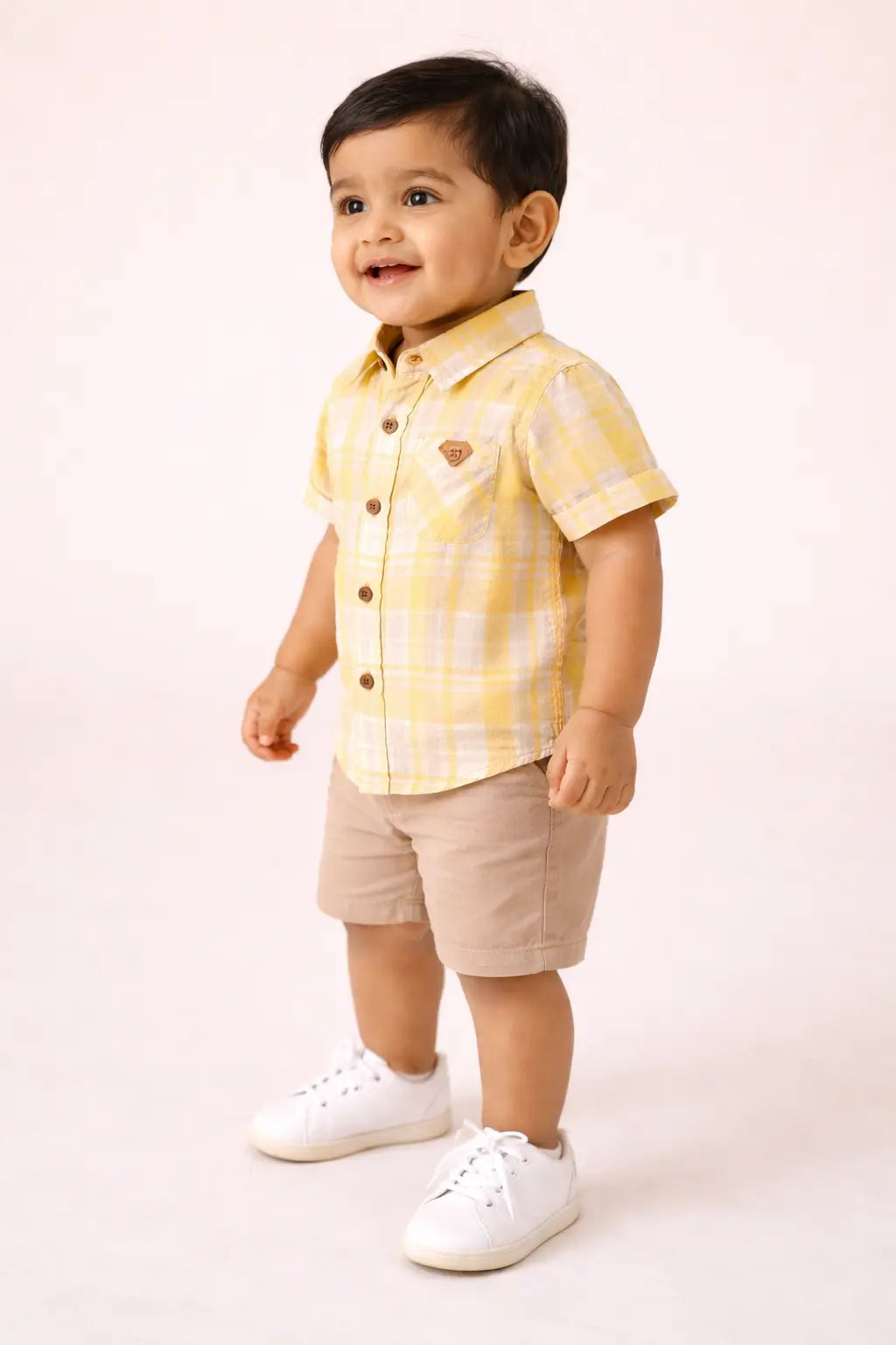 Yellow Plaid Cotton Kids Shirt – Short Sleeve Button-Front Summer Wear for Boys BloomUp