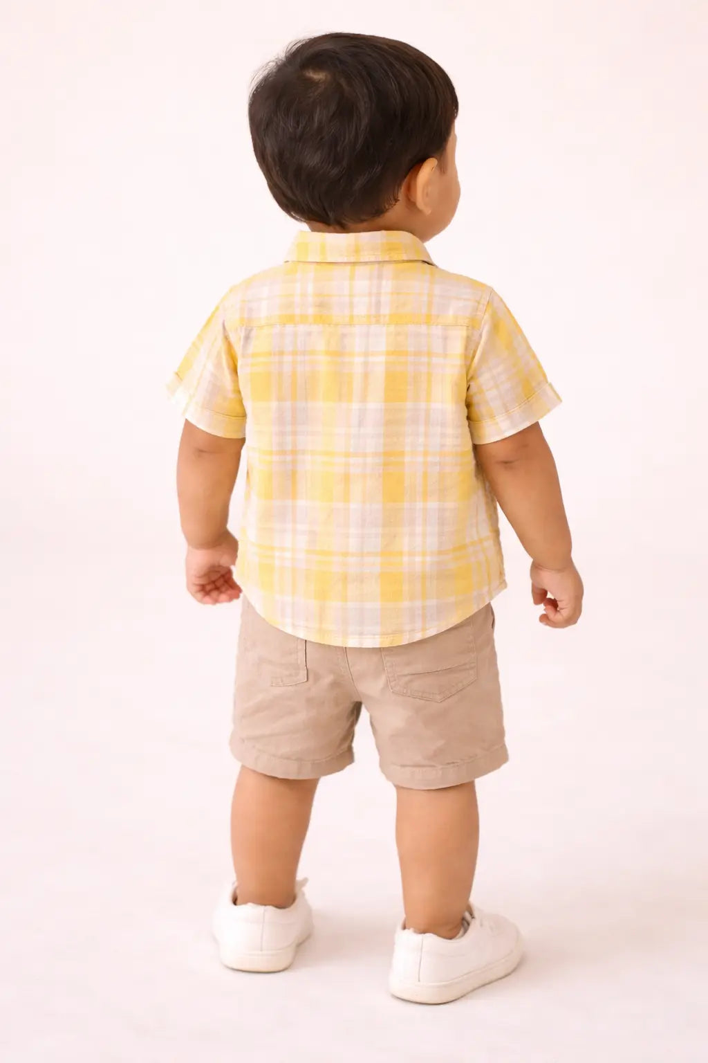 Yellow Plaid Cotton Kids Shirt – Short Sleeve Button-Front Summer Wear for Boys BloomUp