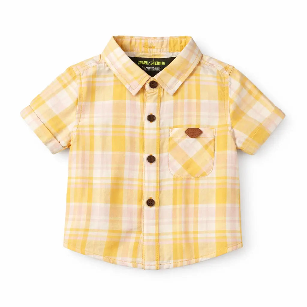 Yellow Plaid Cotton Kids Shirt – Short Sleeve Button-Front Summer Wear for Boys BloomUp