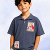 Boys Blue Textured Polo T-Shirt – Adventure Patch Casual Half Sleeve Tee