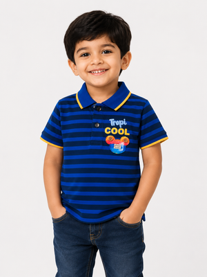 Boys Navy Striped Polo Shirt Soft Cotton T-Shirt BloomUp