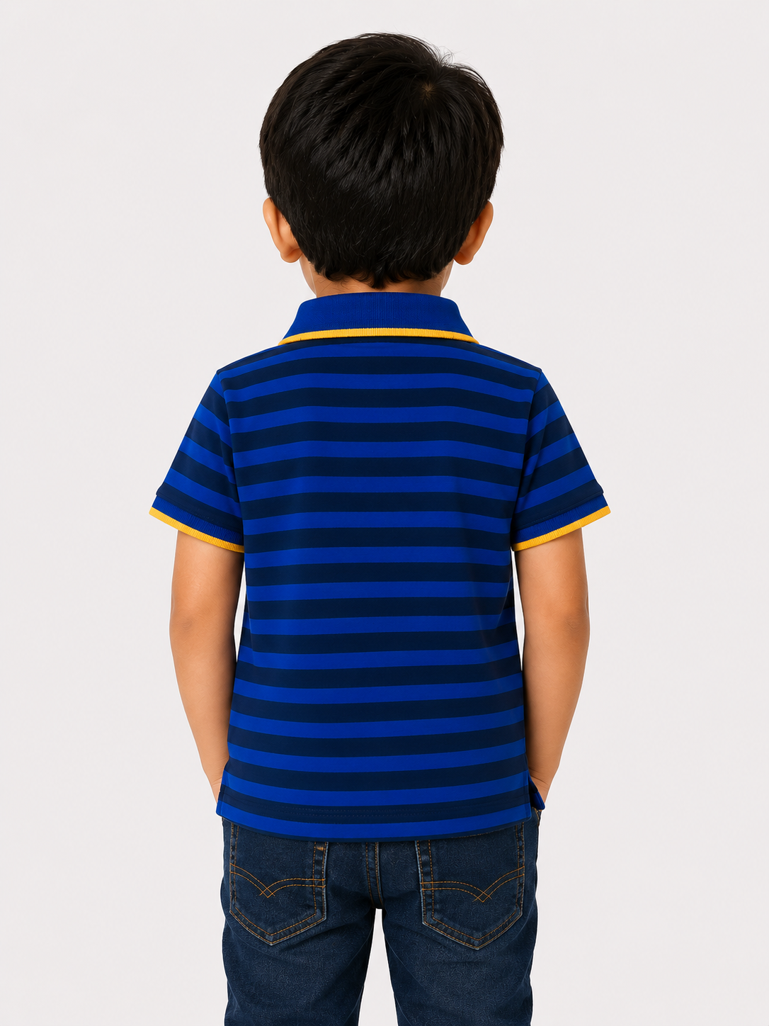 Boys Navy Striped Polo Shirt Soft Cotton T-Shirt BloomUp