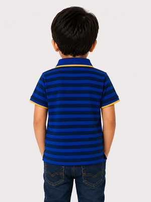 Boys Navy Striped Polo Shirt Soft Cotton T-Shirt BloomUp