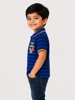 Boys Navy Striped Polo Shirt Soft Cotton T-Shirt BloomUp