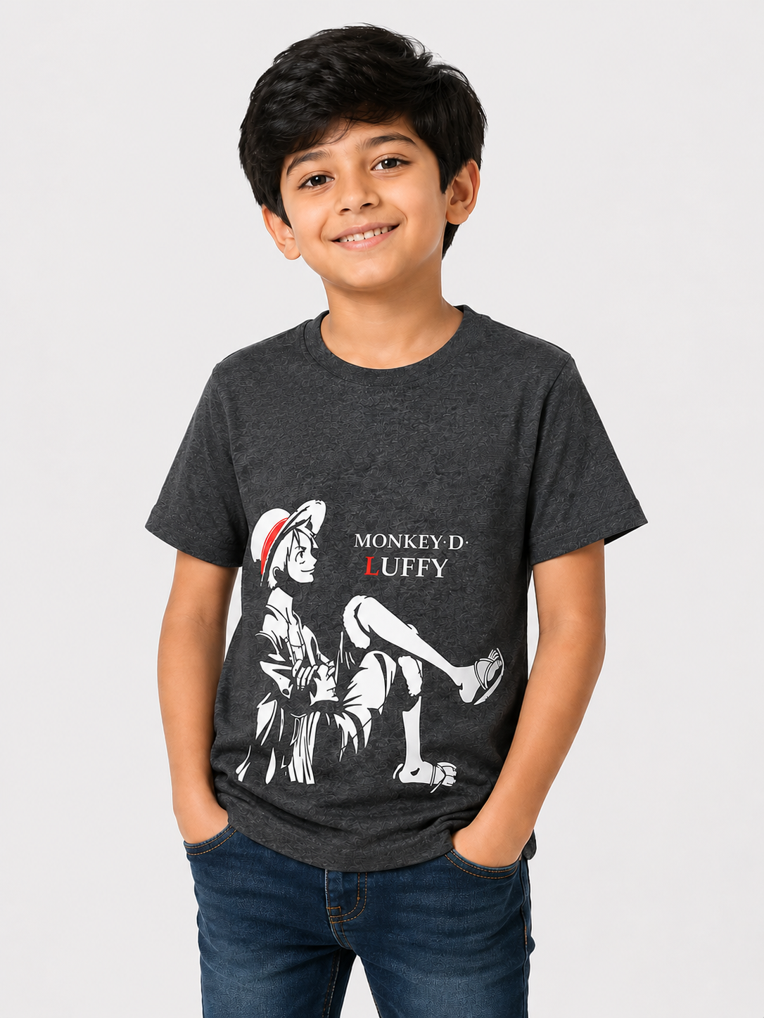 Boys Charcoal Graphic Shirt With Soft Cotton T-Shirt BloomUp