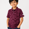 Boys Maroon Typography Print Polo T-Shirt – Casual Half Sleeve Cotton Tee