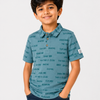 Boys Teal Typography Print Polo T-Shirt – Casual Half Sleeve Cotton Tee