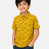 Boys Mustard Typography Print Polo T-Shirt – Casual Half Sleeve Cotton Tee