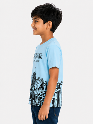 Boys Sky Blue Graphic Shirt Soft Cotton T-Shirt BloomUp