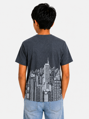Stylish Boys Charcoal Graphic Shirt With Soft Cotton T-Shirt BloomUp