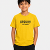 Boys Mustard Yellow Typography Cotton T-Shirt – “GROUND LIFE BEGINS” Casual Half Sleeve Tee