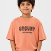 Boys Peach Typography Cotton T-Shirt – “GROUND LIFE BEGINS” Casual Half Sleeve Tee