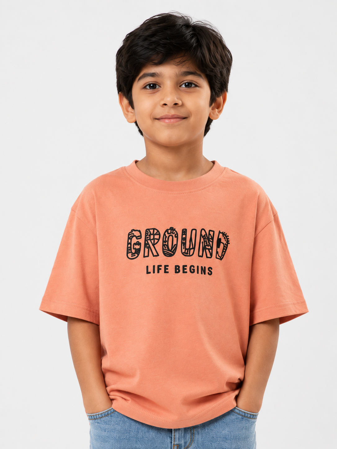 Boys Peach Graphic Shirt With Soft Cotton T-Shirt BloomUp