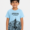 Boys Sky Blue Cityscape Graphic Cotton T-Shirt – Casual Half Sleeve Printed Tee