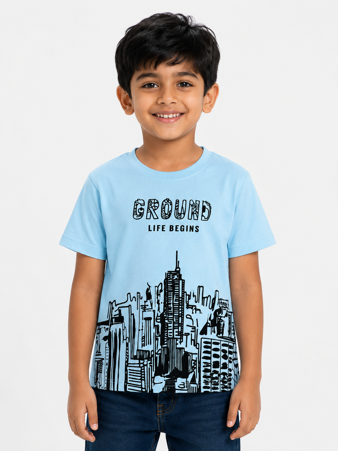 Boys Sky Blue Graphic Shirt Soft Cotton T-Shirt BloomUp