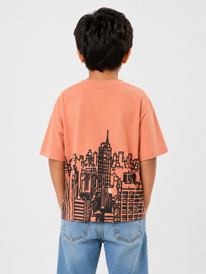 Boys Peach Soft Cotton T-Shirt Casual Fashion Kids Wear BloomUp
