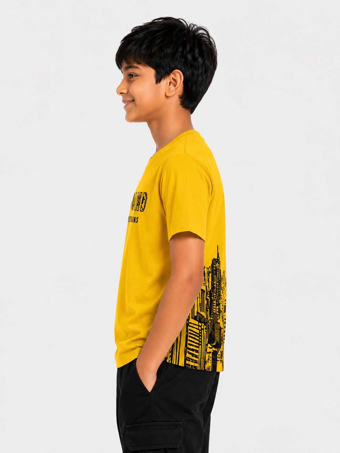 Boys Yellow Graphic Shirt With Soft Cotton T-Shirt BloomUp