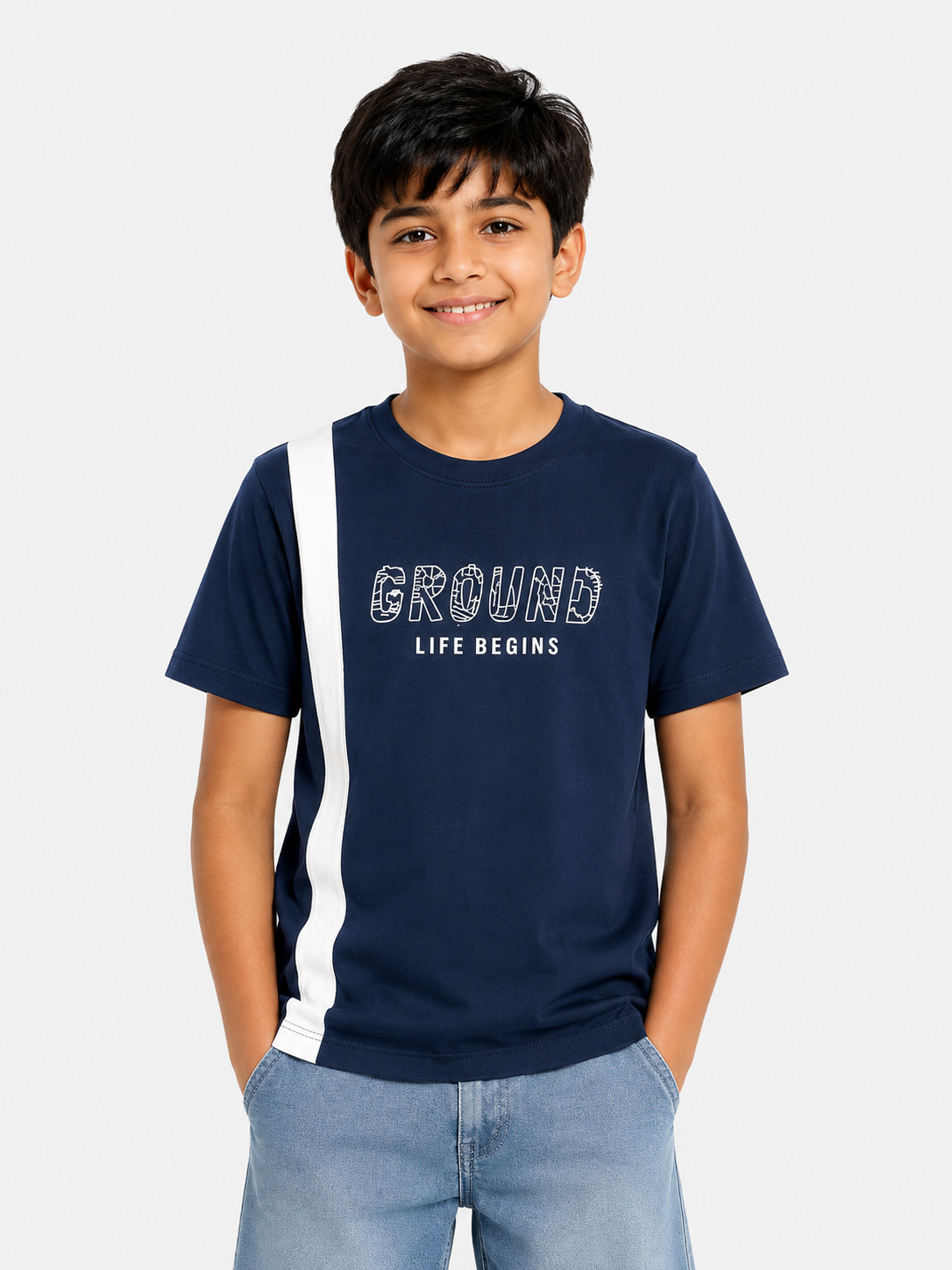 Boys Navy Graphic Shirt With Soft Cotton T-Shirt BloomUp