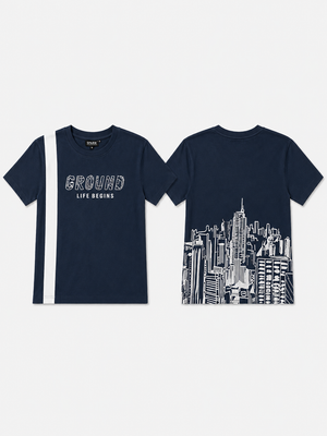 Boys Navy Graphic Shirt With Soft Cotton T-Shirt BloomUp