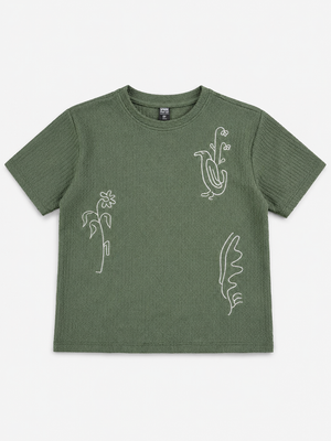Boys Olive Graphic Shirt With Soft Cotton T-Shirt BloomUp