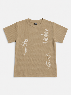 Boys Beige Graphic Shirt With Soft Cotton T-Shirt BloomUp