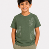 Boys Olive Green Embroidered Cotton T-Shirt – Textured Casual Half Sleeve Tee