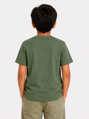 Boys Olive Graphic Shirt With Soft Cotton T-Shirt BloomUp