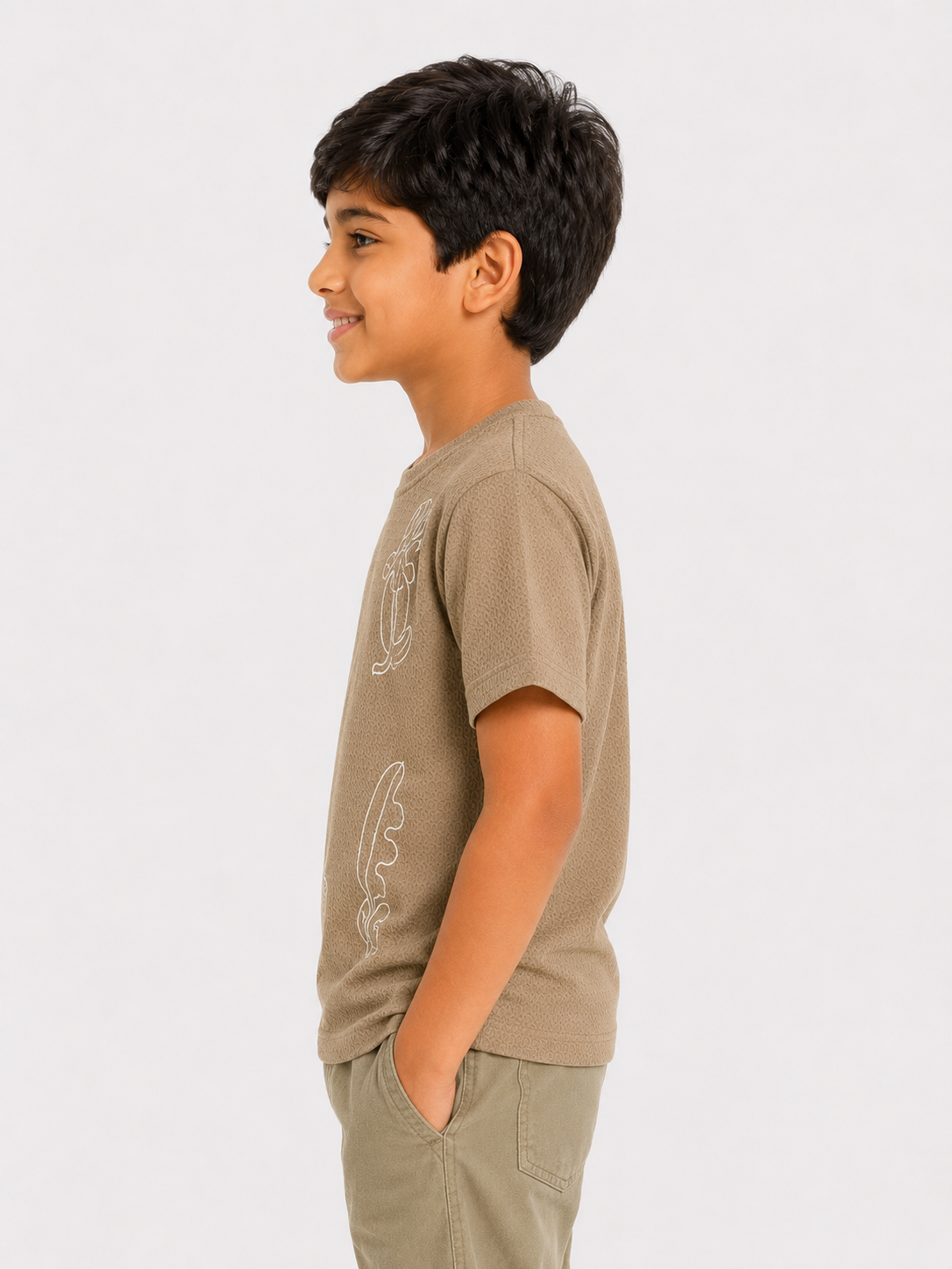 Boys Beige Graphic Shirt With Soft Cotton T-Shirt BloomUp