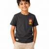 Boys Charcoal Grey Textured Cotton T-Shirt – Tropical Graphic Casual Half Sleeve Tee