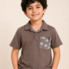 Boys Brown Printed Pocket Polo T-Shirt – Casual Half Sleeve Cotton Tee